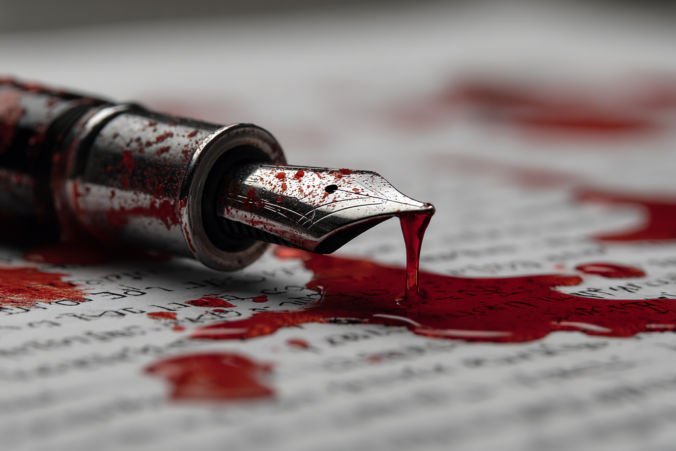 a pen with red ink.