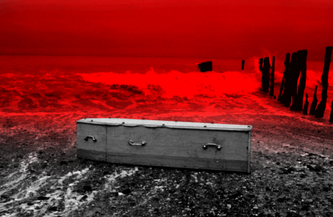 a coffin at sea